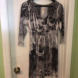 Grey tie dye long sleeve dress